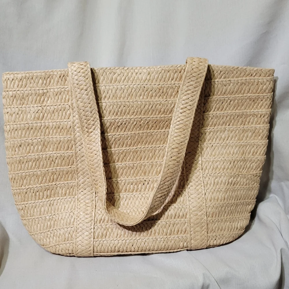 Draper James Straw Tote Bag w/Bonus Vintage Vera sheer Silk Scarf